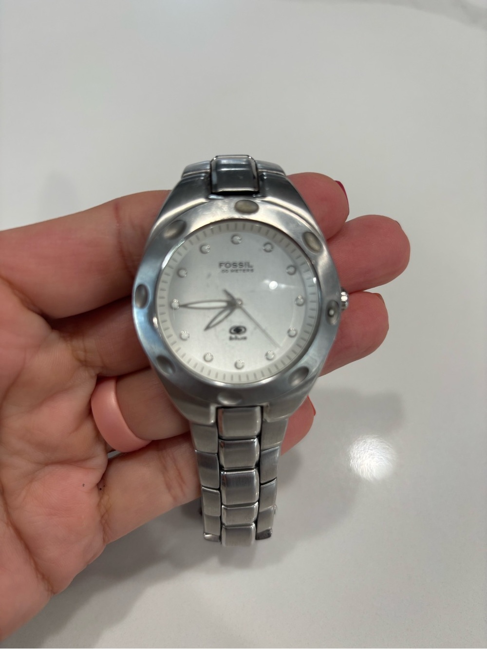 Fossil Silver Stainless Steel Bracelet Watch with White Dial